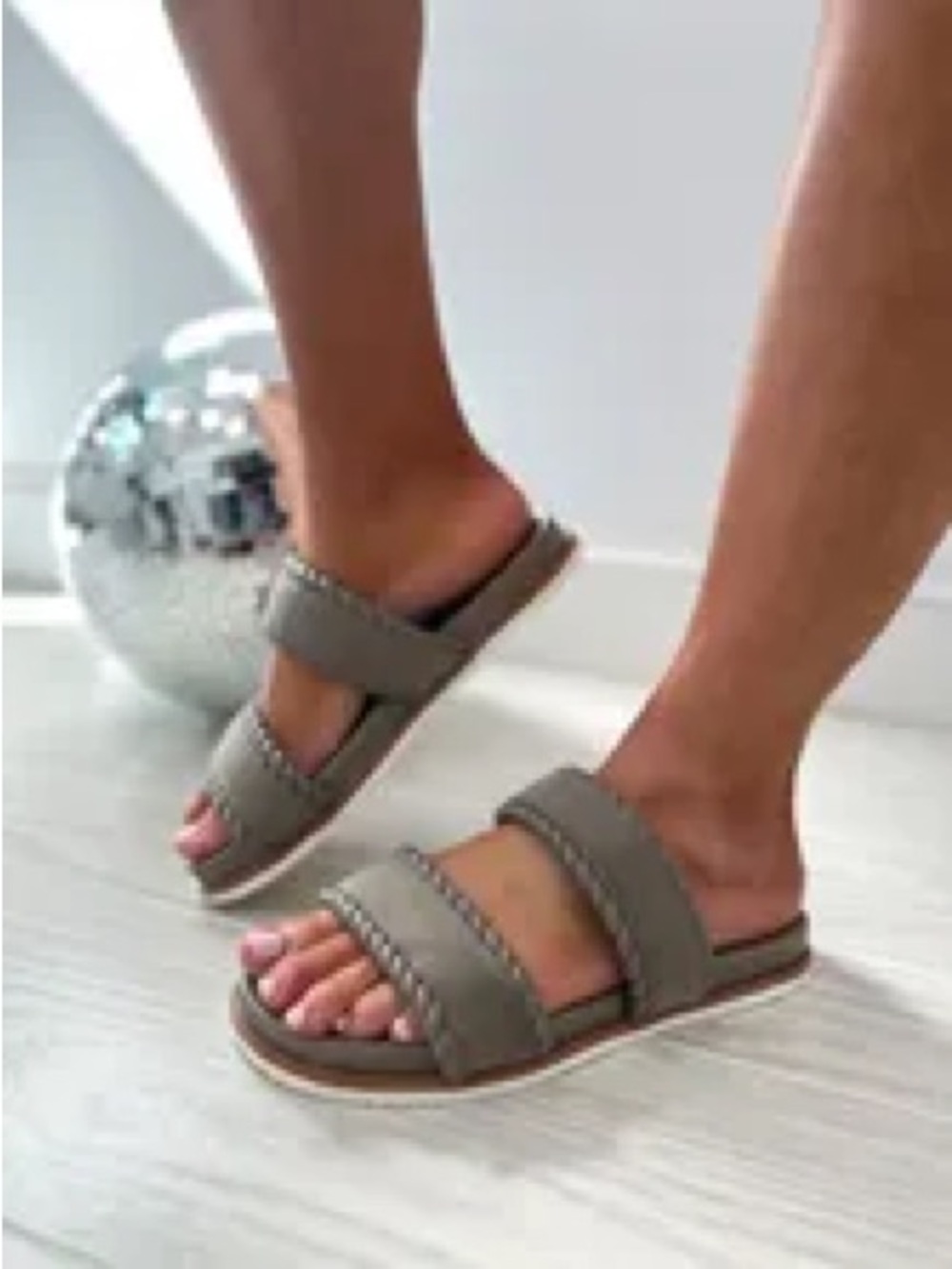 MIA Vada Leather two strap slides Taupe Double-Strap Slide Sandals